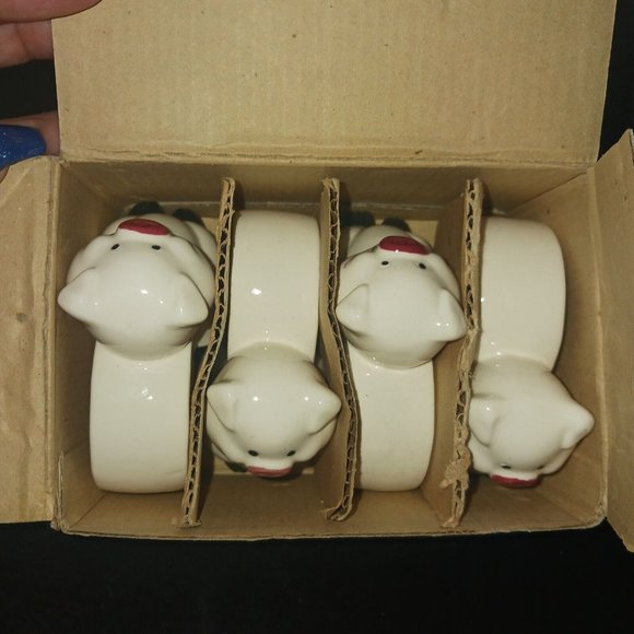 Vintage Piggy Napkin Rings 1984 Ron Gordon Fine Ceramic with Box - Picture 4 of 4